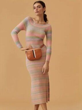Anthropologie Daily Practice Striped Sweater Midi Dress Pink Multi Size Small